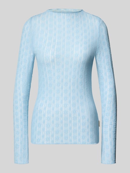 Productfoto, lichtblauw Longsleeve met ronde hals in slim fit met labeldetail, materiaal-mix met stretch, model 'Zahara' van OH APRIL