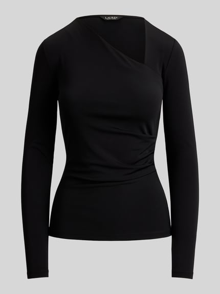 Lauren Ralph Lauren bluzka z długim rękawem o kroju slim fit z asymetrycznym dekoltem BLACK 2