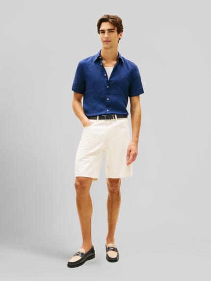 Tommy Hilfiger Regular Fit Kurzarmhemd aus reinem Leinen Dunkelblau 1