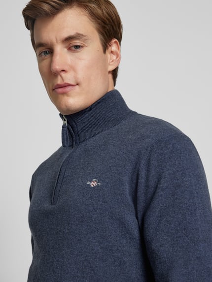 GANT Gebreide pullover met labelstitching, model 'SUPERFINE' Marineblauw gemêleerd - 3