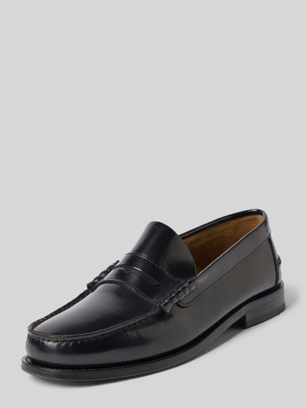 Productfoto, heren Loafers uit echt leer met afgeronde punt en comfortmodel, model Hunter van Henry Stevens, hakhoogte 2 cm, schachthoogte 7 cm, schachtbreedte 13 cm, zwarte kleur, gladde textuur