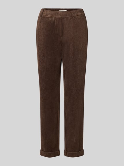 Produktfoto, Cordhose mit elastischem Bund von Christian Berg Woman in Braun, Tapered Fit, feine Cordstruktur, seitliche Eingrifftaschen, Material-Mix mit Stretch-Anteil