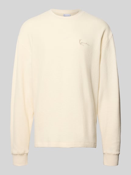 Productfoto, Regular Fit Sweatshirt met structuurpatroon van KARL KANI in crème, puur katoen, ronde hals, gestikt logo, elastische mouwboorden, ruglengte maat M 68 cm