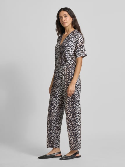 Oui Jumpsuit mit Animal-Print Camel 1