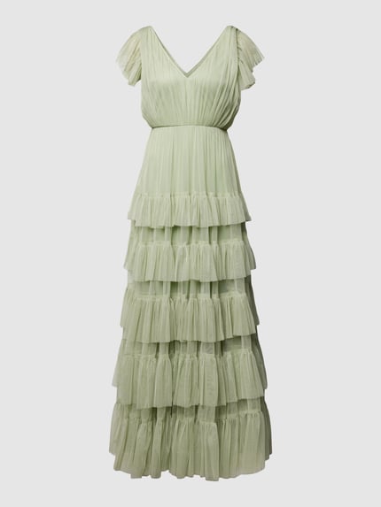 Lace & Beads Abendkleid mit Volants Schilf 2