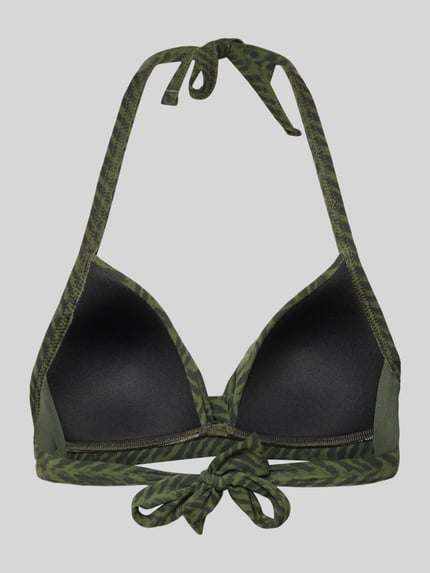 Productfoto, Bikini-Oberteil met veterdetail model 'EYRO CALENY' van Banana Moon, donkergroen met zwart all-over motief, halternek, stretchmateriaal, nauwsluitende fit