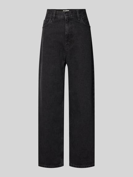 Produktfoto, Relaxed Fit Jeans mit Eingrifftaschen Modell 'Brandon' von Carhartt Work In Progress in Schwarz, reine Baumwolle, weite Passform, sichtbare Nähte, strukturierte Textur, Bundweite 40 cm und Innenbeinlänge 72 cm bei Größe 27.