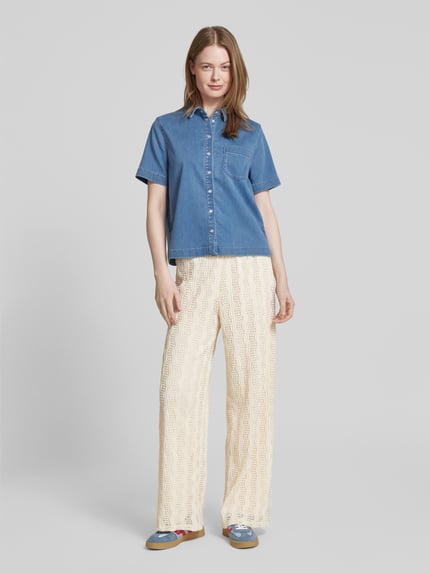 VILA Wide Leg Stoffhose mit Strukturmuster Modell 'LUMENA' Offwhite 1