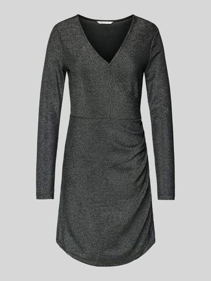 Tom Tailor Denim Sukienka mini o kroju shaped fit w kopertowym stylu z efektem błyszczącym Czarny 2