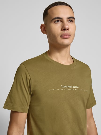 Calvin Klein Jeans T-shirt met labelprint Olijfgroen - 3