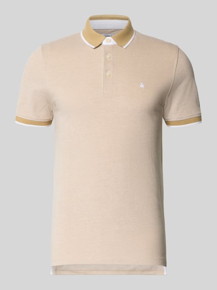 Produktfoto, Slim Fit Koszulka polo z dodatkiem wiskozy Model 'Paulos' od JACK & JONES, mieszanka bawełny i wiskozy, kołnierzyk polo, krótki rękaw, wyhaftowane logo, długość tyłu w rozmiarze M: 72 cm
