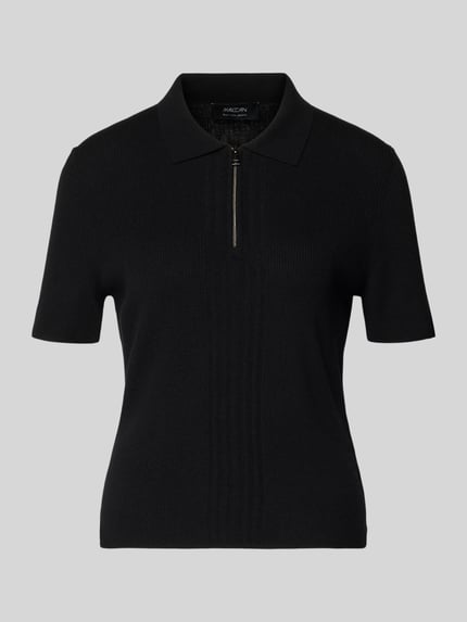 Produktfoto, Strickpullover mit Kaschmir-Anteil von Marc Cain in Schwarz, Woll-Viskose-Mix, kurzer Reißverschluss, Polokragen, Slim Fit, kurzärmelig