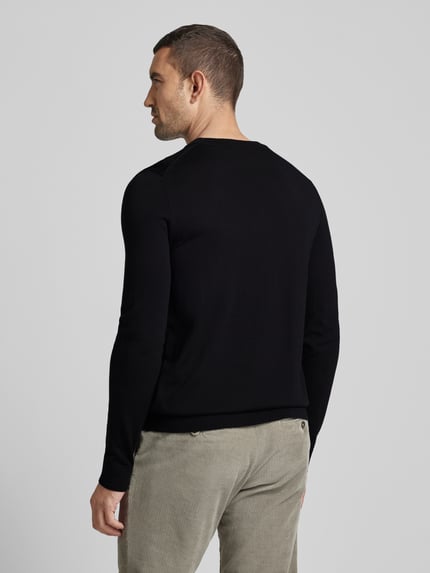 Selected Sweter z dzianiny z wełny merino z prążkowanymi wykończeniami model ‘TRAY’ Czarny 5