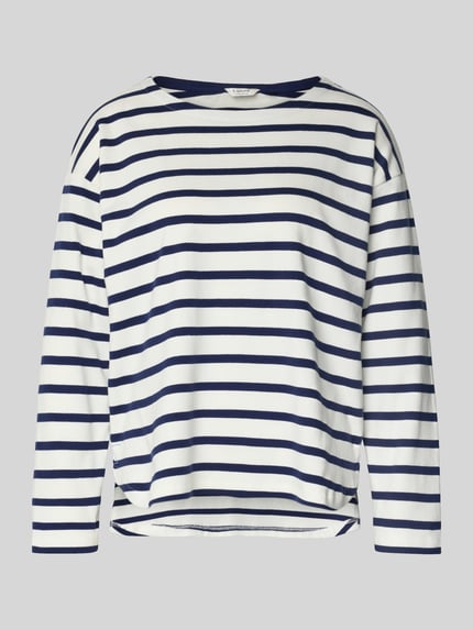 Produktfoto, Longsleeve mit Rundhalsausschnitt Modell 'RAMSI' von B.Young, reine Baumwolle, weiß mit dunkelblauen Streifen, lockerer Schnitt