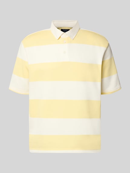 Produktfoto, Relaxed Fit Poloshirt im Allover-Look von MCNEAL, breite gelbe und weiße Streifen, Baumwoll-Mix, Knopfleiste, Herrenmode