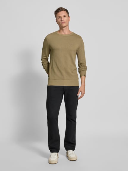 PME Legend Strickpullover mit Rundhalsausschnitt und Label-Stitching Beige 1