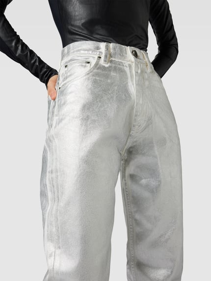 ROTATE straight fit jeans met knoopsluiting Zilver - 3