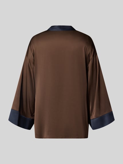 Produktfoto, Regular Fit Pyjama aus Viskose-Mix von Marc O'Polo in Braun mit dunkelblauen Abschlüssen, glatte Oberfläche, Damen Pyjama