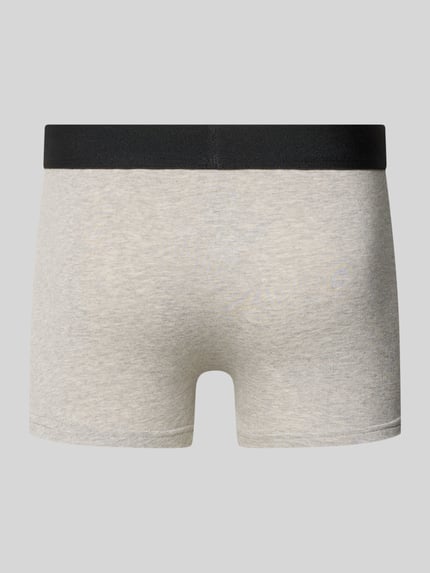 Produktfoto, Trunks mit Logo und elastischem Bund im 2er-Pack von Snocks aus Baumwoll-Elasthan-Mix, Körpernahe Passform, graue Farbe