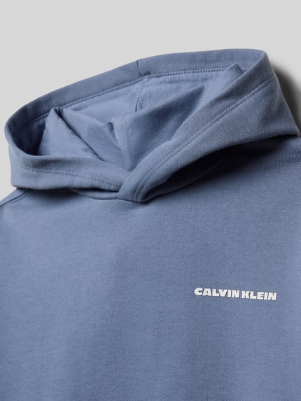 Produktfoto, Relaxed Fit Hoodie mit Logo-Print von Calvin Klein Jeans, bawełna, logo, kieszeń kangurka, elastyczne wykończenia, kolor niebieski