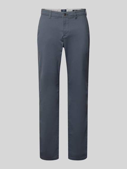 Produktfoto, Straight Fit Hose mit Gesäßtaschen von MCNEAL aus Reine Baumwolle, dunkelblau, sichtbare Eingrifftaschen, Knopf-Reißverschluss, glatte Textur, Bundweite 46 cm, Innenbeinlänge 83 cm, Größe 50.