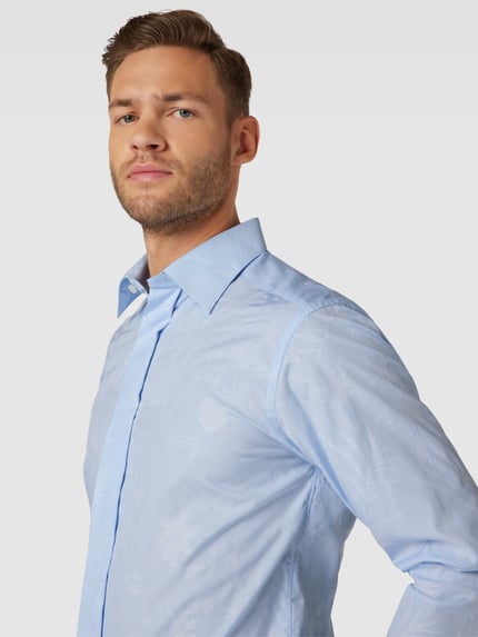 Eton Slim fit smokingoverhemd van hoogwaardig katoen, model 'FLORAL JACQUARD' Bleu - 3