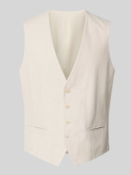 Produktfoto, Weste aus Leinen-Baumwoll-Mix mit Paspeltaschen von MCNEAL, krój regular fit, kremowa tkanina, V-dekolt, długość tyłu 59 cm