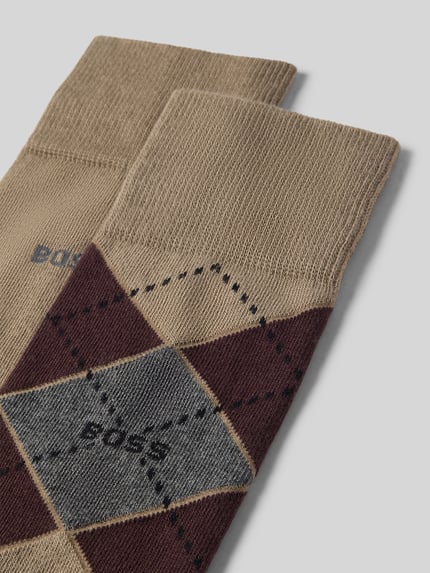 Produktfoto, Socken aus Baumwoll-Mix im 2er-Pack Modell 'ARGYLE' von BOSS in Beige mit braun-grauem Argyle-Muster, Herren Socken von BOSS