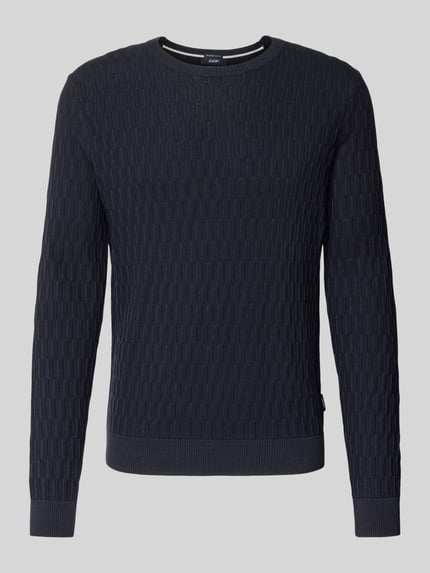 Produktfoto, Regular Fit Pullover aus einer Baumwolle Modell 'Dapher' von JOOP! COLLECTION in Dunkelblau mit Strukturmuster vor grauem Hintergrund