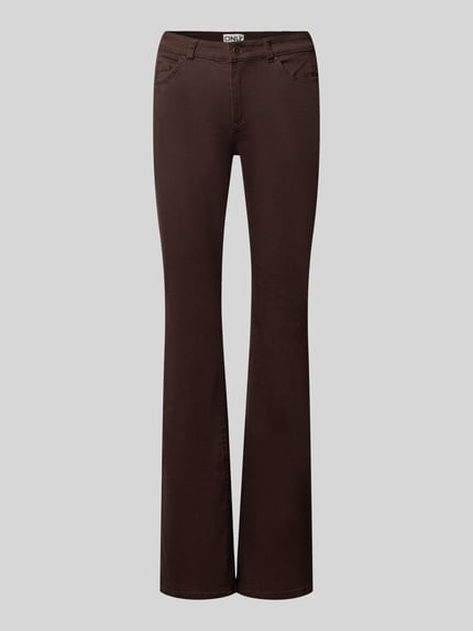 Productfoto, donkerbruine bootcut jeans met vijf zakken en gladde textuur, Bootcut-jeans aus Baumwoll-Mix Modell 'BLUSH' van ONLY, dames bootcut-jeans van ONLY