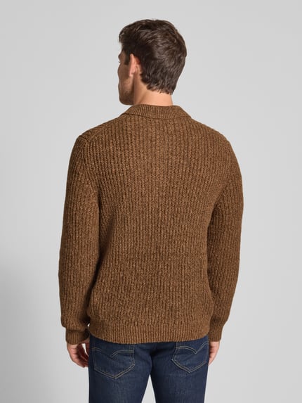 Jake*s Studio Men Sweter z dzianiny z kołnierzykiem typu kent Ciemnobrązowy melanż 5