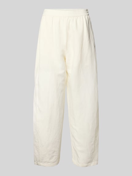 Productfoto, unicolor Regular fit barrel leg broek van linnenmix model 'TALINEN' van BOSS Orange, mid waist met elastische tailleband