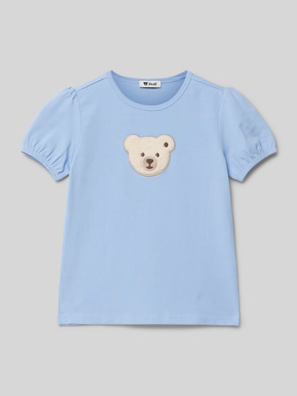 Steiff T-shirt met motiefpatch Bleu - 1