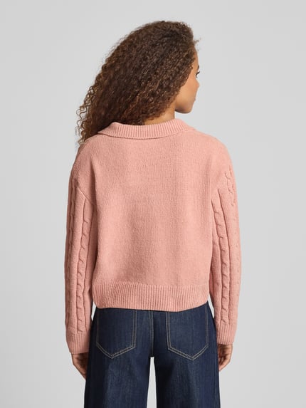 REVIEW Strickpullover mit V-Ausschnitt und Umlegekragen Altrosa 5