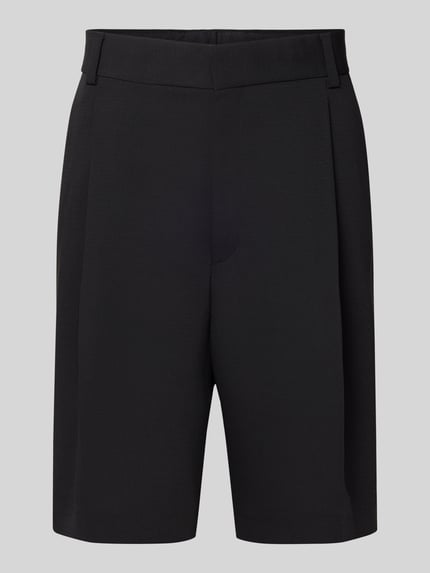 Produktfoto, Regular Fit Chinoshorts mit Schurwoll-Anteil Modell 'FERY262F1X' von HUGO in Schwarz, Piqué-Optik, unifarben, sichtbare Bügelfalten