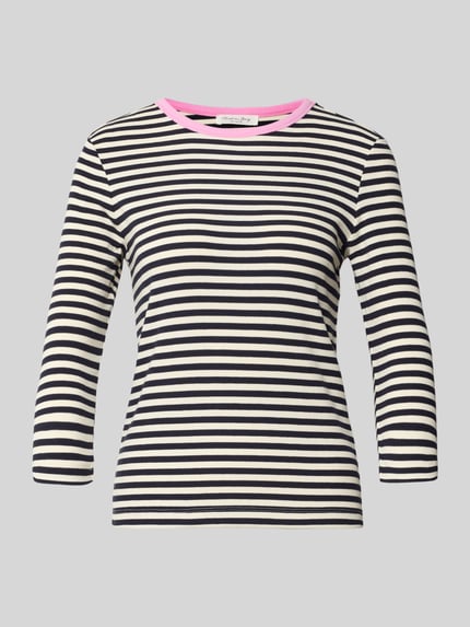 Productfoto, T-Shirt met Strepenpatroon en 3/4-mouw van Christian Berg Woman, katoenmix met viscose, slim fit, ronde hals, wit met zwart