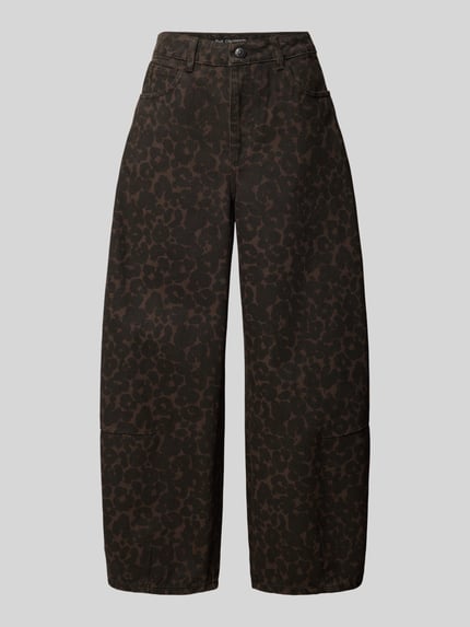 Produktfoto, Wide Fit Jeans aus reiner Baumwolle mit Animal-Print von Oui, braun gemustert, 5-Pocket-Design, Gürtelschlaufen, Vorderansicht