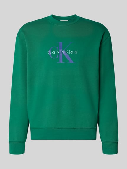 Produktfoto, Sweatshirt mit Rundhalsausschnitt und Logo von Calvin Klein Jeans in Grün, Reine Baumwolle, Regular-Fit, Logo-Print auf Brust, glatte Textur