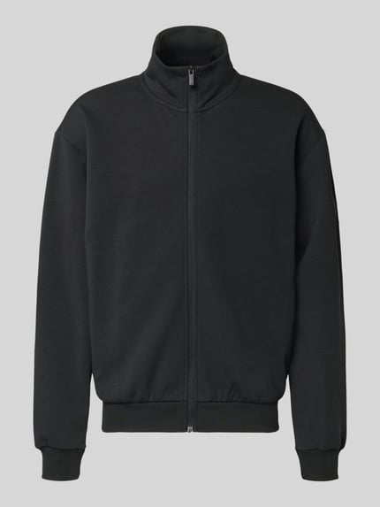 Produktfoto, Loose Fit Sweatjacke mit Modal und Baumwoll-Anteil von adidas Sportswear, schwarz, Stehkragen, Reißverschluss, seitliche Taschen