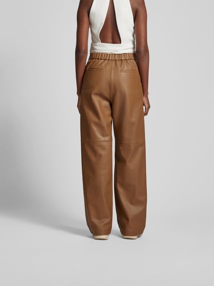 Yves Salomon Leren broek van echt leer Camel - 5