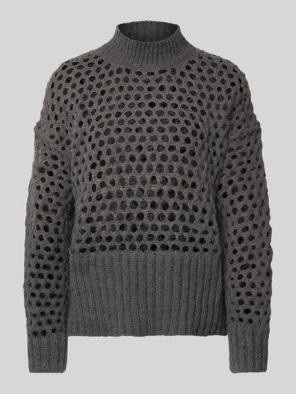 ONLY Sweter z dzianiny o kroju regular fit z ażurowym wzorem model ‘BILLIE’ Średnioszary 2