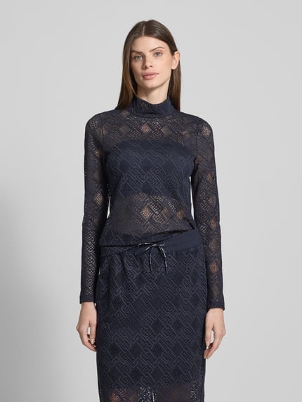 Marc Cain Semitransparentes Longsleeve aus Baumwoll-Kaschmir-Mix Marine 4
