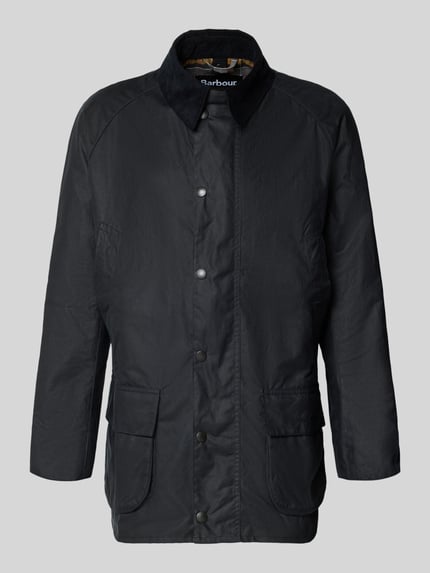 Produktfoto, Jacke mit Umlegekragen Modell 'BRISTOL' von Barbour, schwarze Baumwolle, gerader Schnitt, Pattentaschen, Reißverschluss