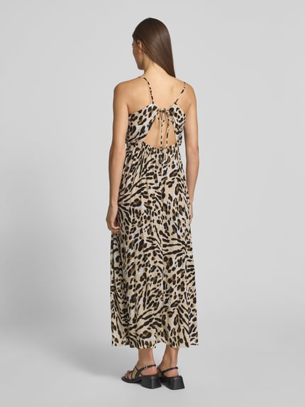 ICHI Midikleid aus Viskose mit V-Ausschnitt Modell 'MARRAKECH' Beige 5