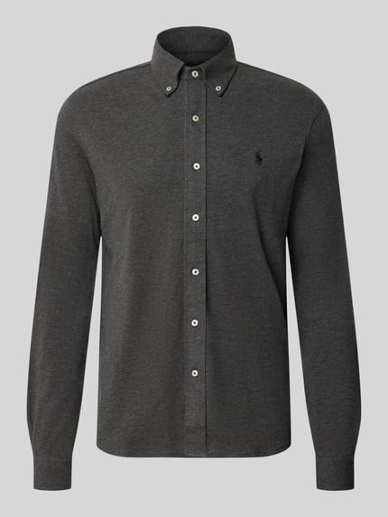 Produktfoto, Regular Fit Freizeithemd aus reiner Baumwolle von Polo Ralph Lauren in dunklem Grau mit weißen Knöpfen, glatte Textur
