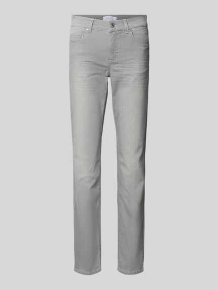 Produktfoto, Straight Fit Jeans im 5-Pocket-Design Modell 'CICI' von Angels, szary bawełniany miks z dodatkiem stretchu, prosty krój, szerokość w rozmiarze 36/32: 39 cm, długość nogawki od wewnątrz: 82 cm