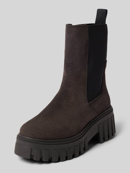 Produktfoto, brązowe i czarne botki na grubej podeszwie, faktura matowa, Chelseas aus echtem Rindsleder Modell 'Valva 5' od Marc O'Polo, damskie Chelseas