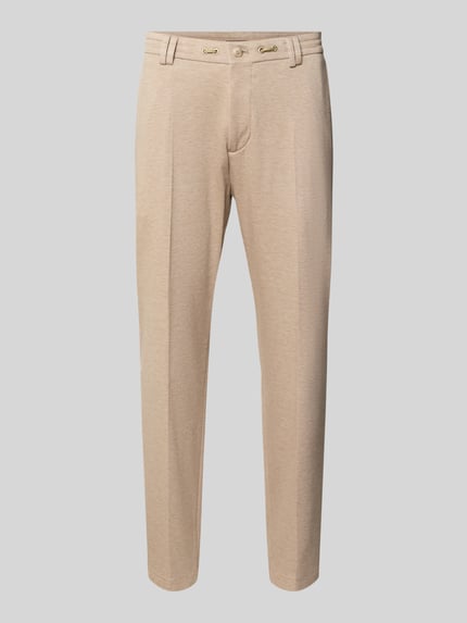 Produktfoto, Regular Fit Hose aus Viskose-Mix Modell 'CIJUNO-O' von CINQUE in Beige, glatte Struktur, mit Knopfverschluss und Bundfalten.