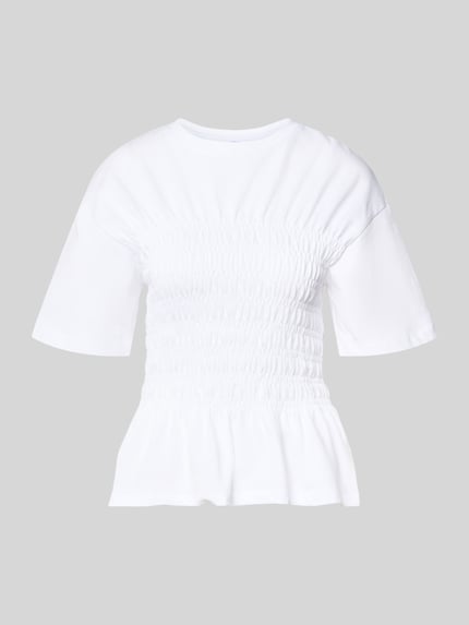 Jake*s Casual T-Shirt mit Smok-Details und Rundhalsausschnitt Weiss 2