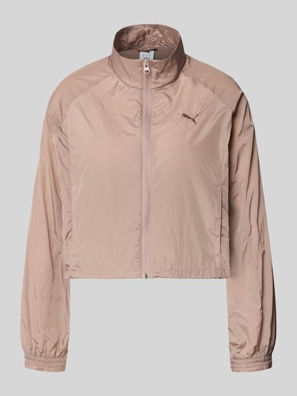 Produktfoto, Relaxed Fit Jacke mit Stehkragen Modell 'Her' von PUMA in Beige mit Logo-Stitching, Reißverschluss und elastischen Ärmeln, glatte Textur
